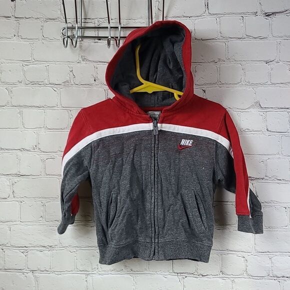 Nike Boys 18M Baby/Toddler Warm Winter Fleece Hoodie Sweatshirt Gray Zip Front - Picture 2 of 6